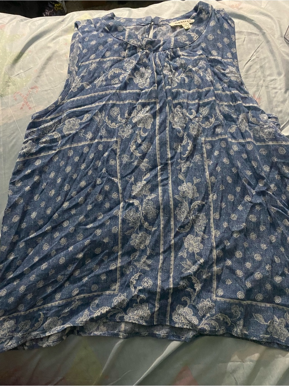 Monteau Blue and White Floral Sleeveless Tee